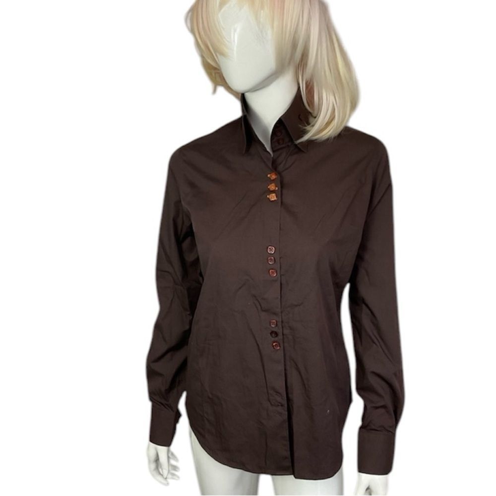 NEW Bogosse Brown Cotton Collared Long Sleeve Button Front Shirt Size S